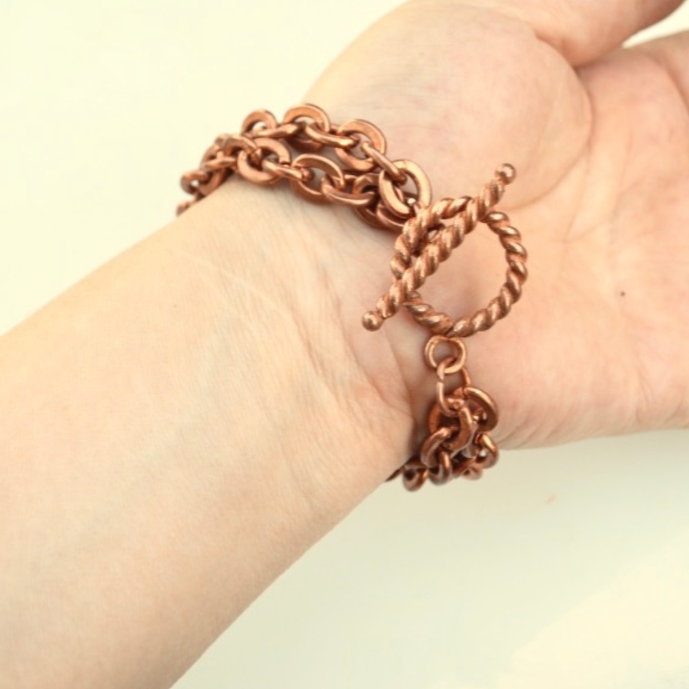 Double Strand Copper Heavy Chain Bracelet Rustic - Picture 3 of 6